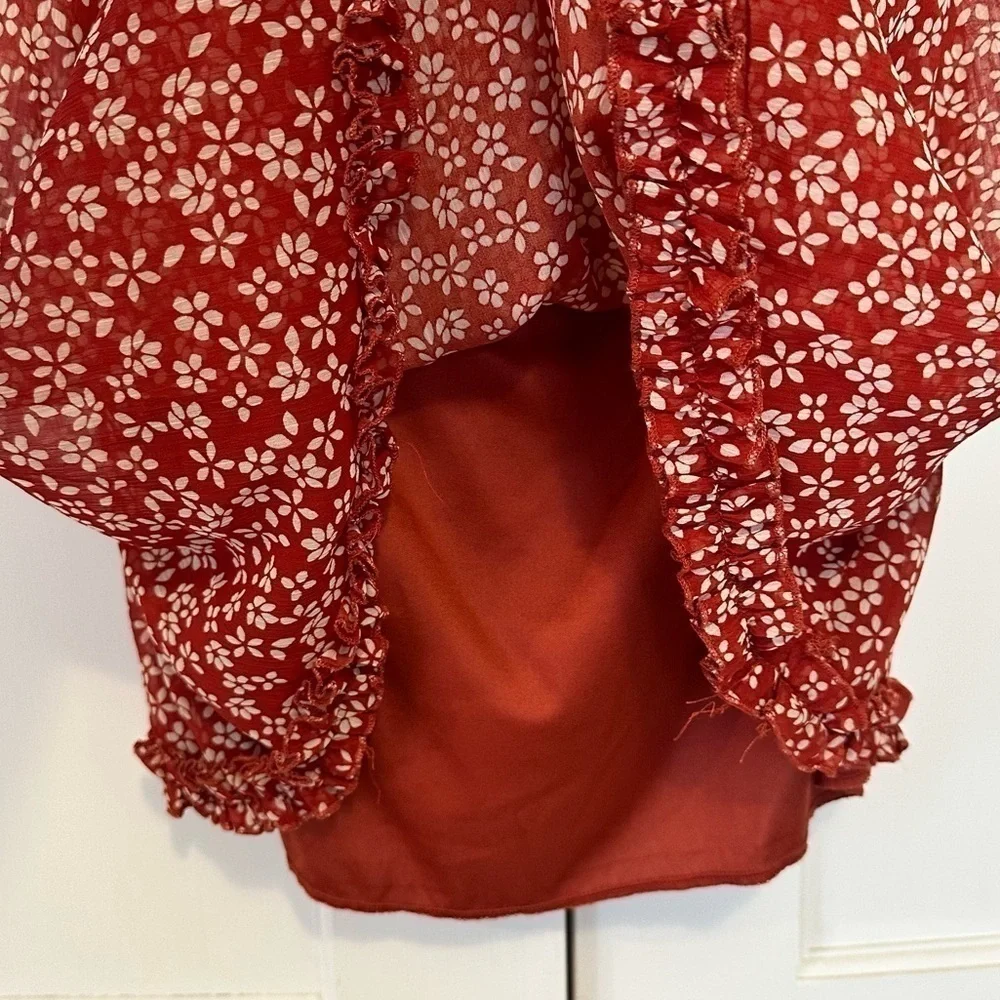 TRIXXI Red Floral Ruffle Hem Babydoll Mini Dress - Picture 7 of 8